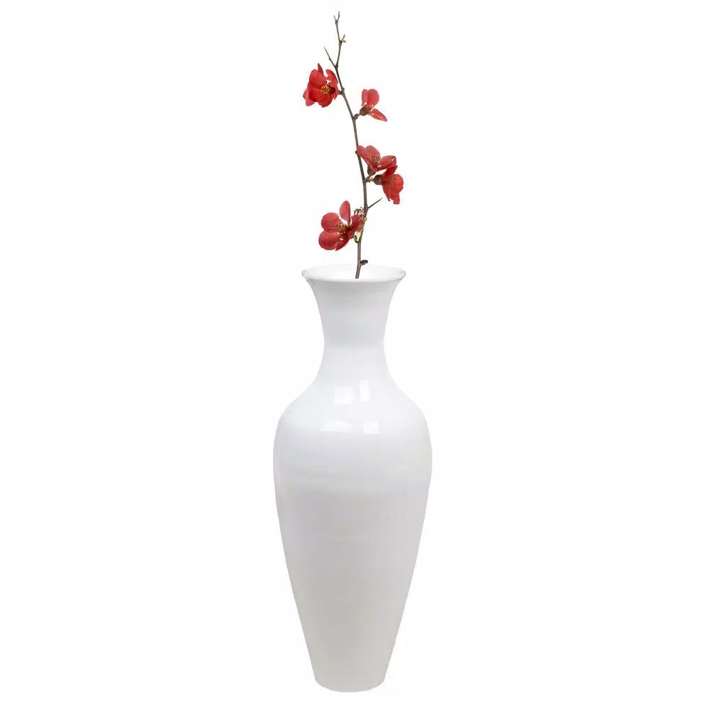Uniquewise 37 in. White Modern Bamboo Tall Floor Vase - Trumpet Shape