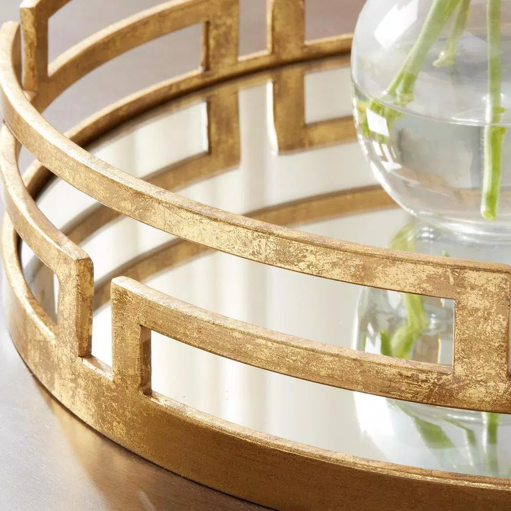 Home Decorators Collection Gold Metal Decorative Round Mirror Tray