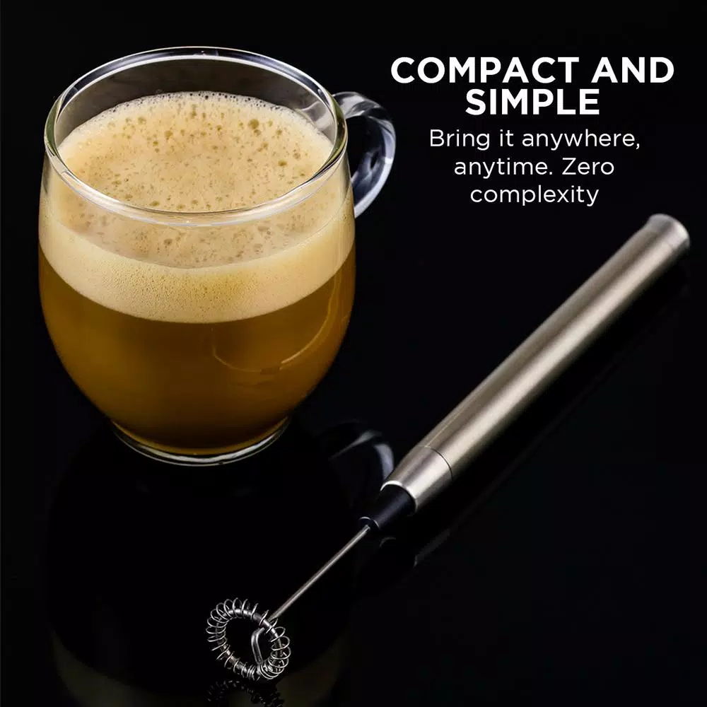 Ovente Electric Stainless Steel Milk Frother, Handheld Battery Operated Coffee Whisk, Silver (FRS1010S)