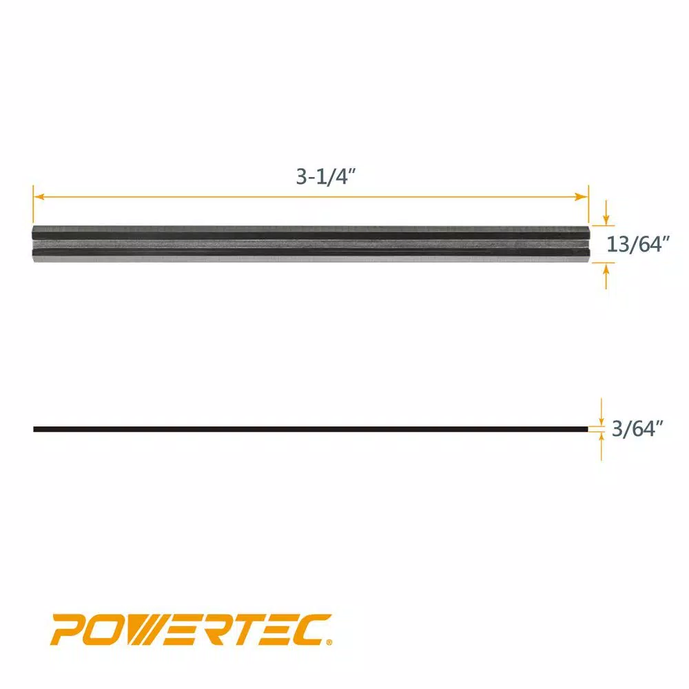 POWERTEC 3-1/4 in. 82 mm HSS Replacement Planer Blades, Double-Sided (2-Pack)