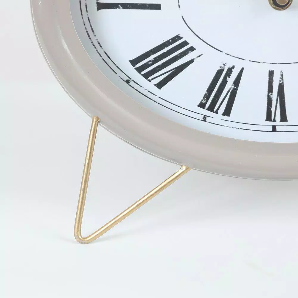 Winsome House Gray Oval Decorative Table Clock - Shabby Chic Analog Desk Clock with Roman Numerals