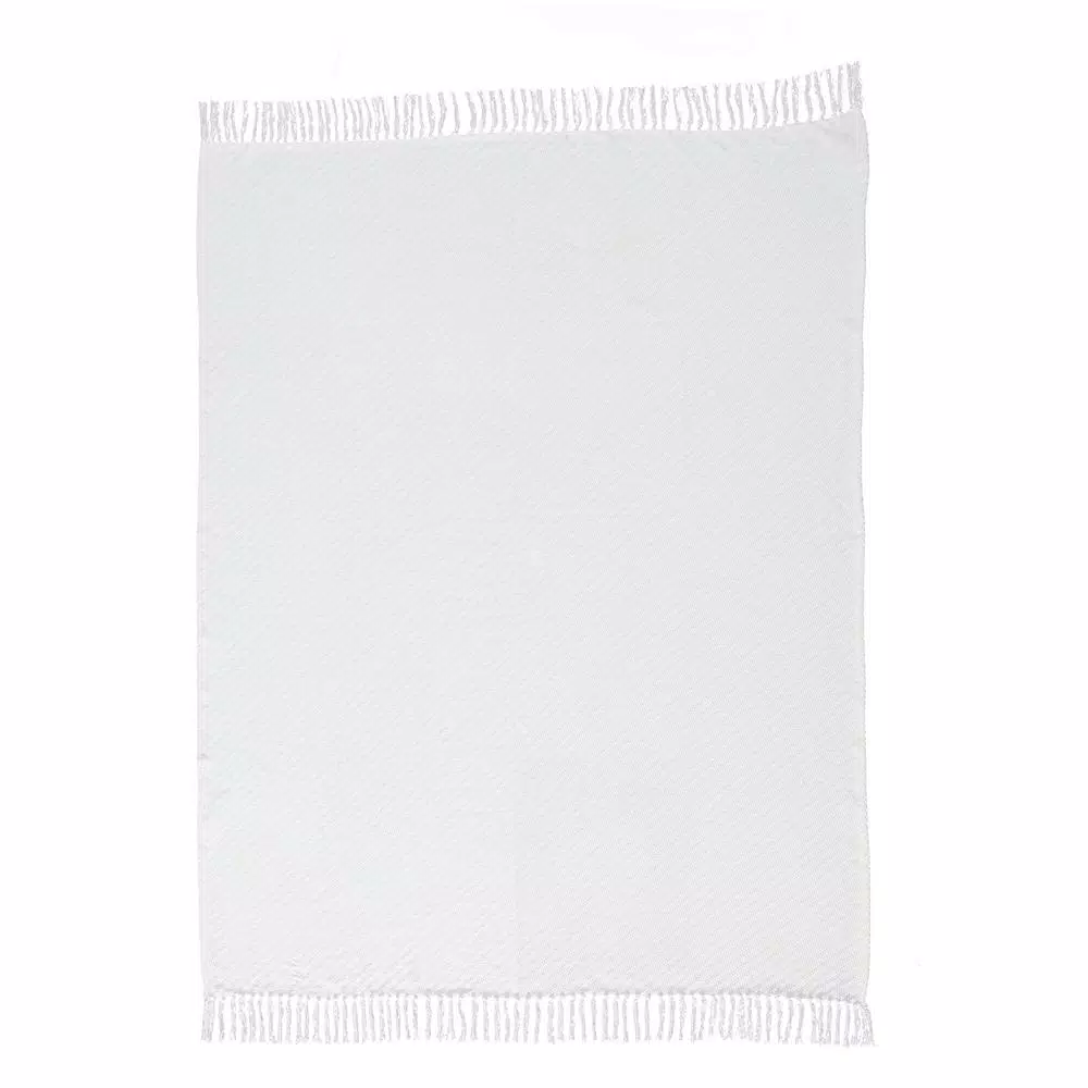 Unbranded MHF Home 50 in. x 60 in. 100% Cotton White Knit Throw Blanket with Tassels