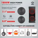 VIVOHOME 1800W 2-Burner Electric Hot Plate, Dual Cast Iron Countertop Cooktop with Stainless Steel Housing thumbnail 2