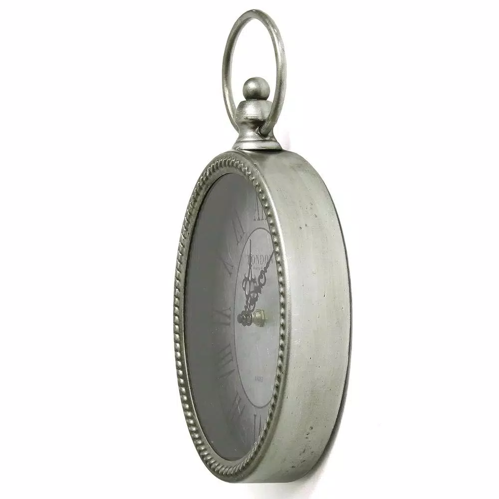 Stratton Home Decor Antique Silver Oval Wall Clock with Roman Numerals