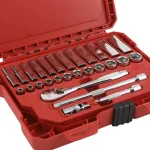 Milwaukee 54-Piece 1/4 in. and 3/8 in. Drive SAE Ratchet and Socket Mechanics Tool Set thumbnail 3