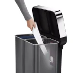 simplehuman 58L Black Stainless Steel Dual Compartment Rectangular Step-On Recycling Trash Can thumbnail 2