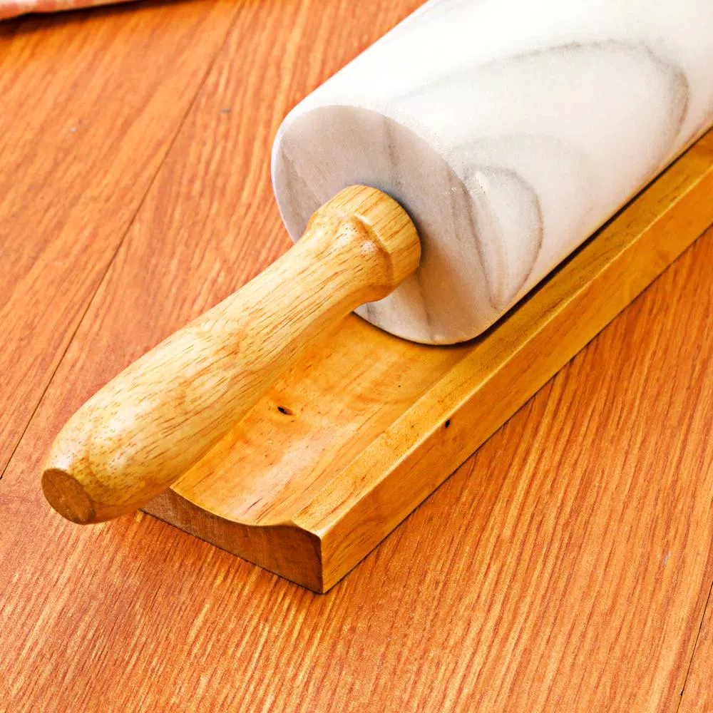 Creative Home Natural Marble Rolling Pin with Wooden Handles and Storage Cradle, 18 in.