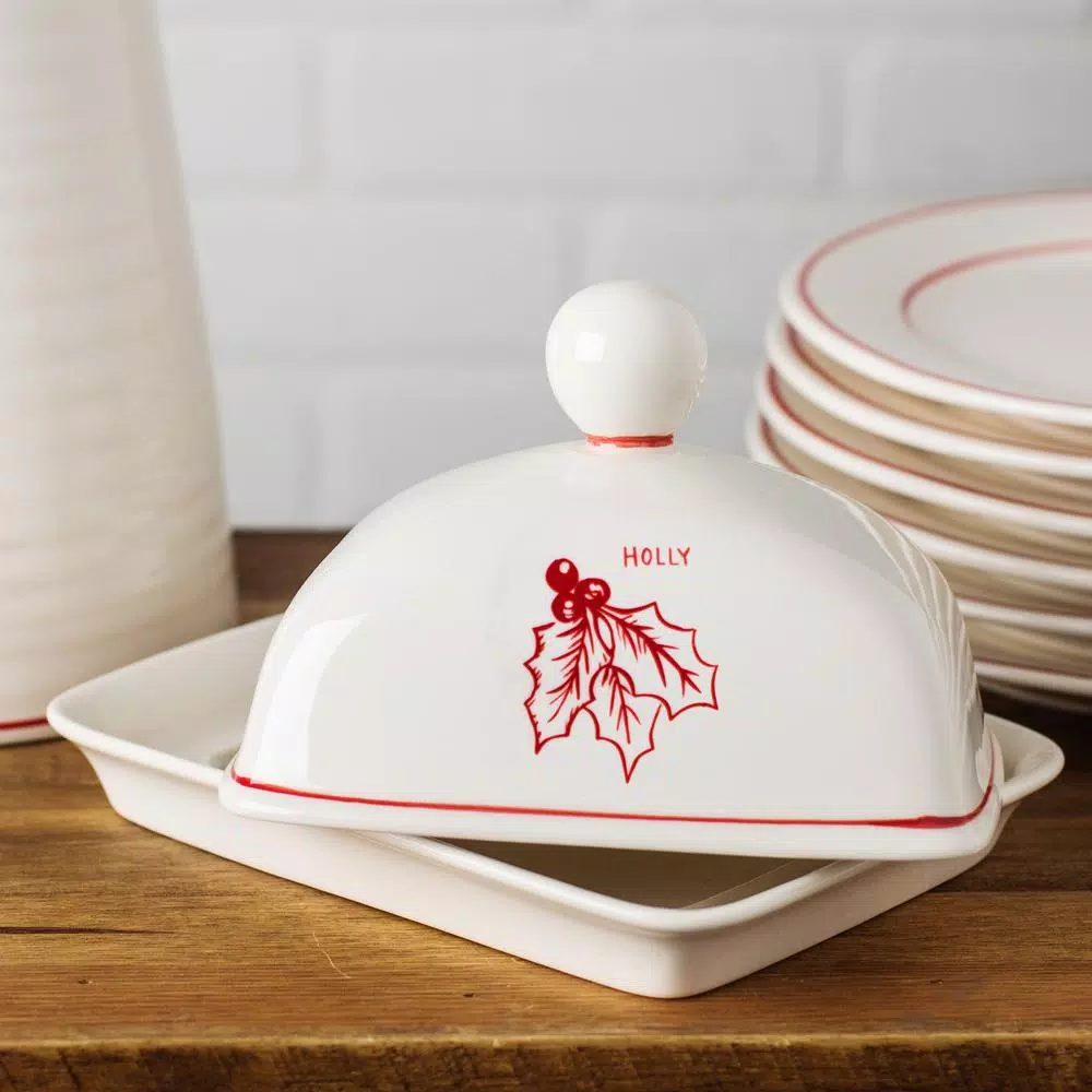 Molly Hatch Holly Butter Dish, 6.75 in. Stoneware Ceramic Serving Set