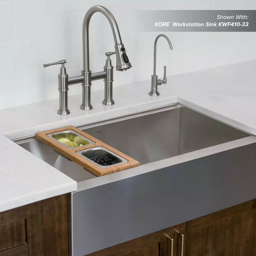 Kraus Workstation Kitchen Sink Bamboo Serving Board Set with 2 Stainless Steel Prep Bowls