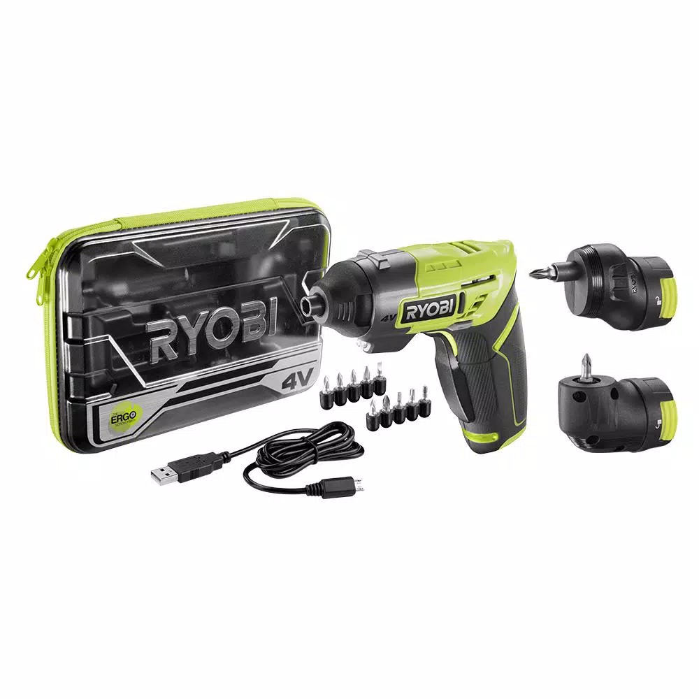 RYOBI 4V Lithium-Ion Cordless Multi-Head Screwdriver Kit with 3 Attachments and 10 Bits