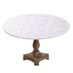 Brielle Home 48" White Marble Printed Cotton Fabric Fitted Table Cover thumbnail 1