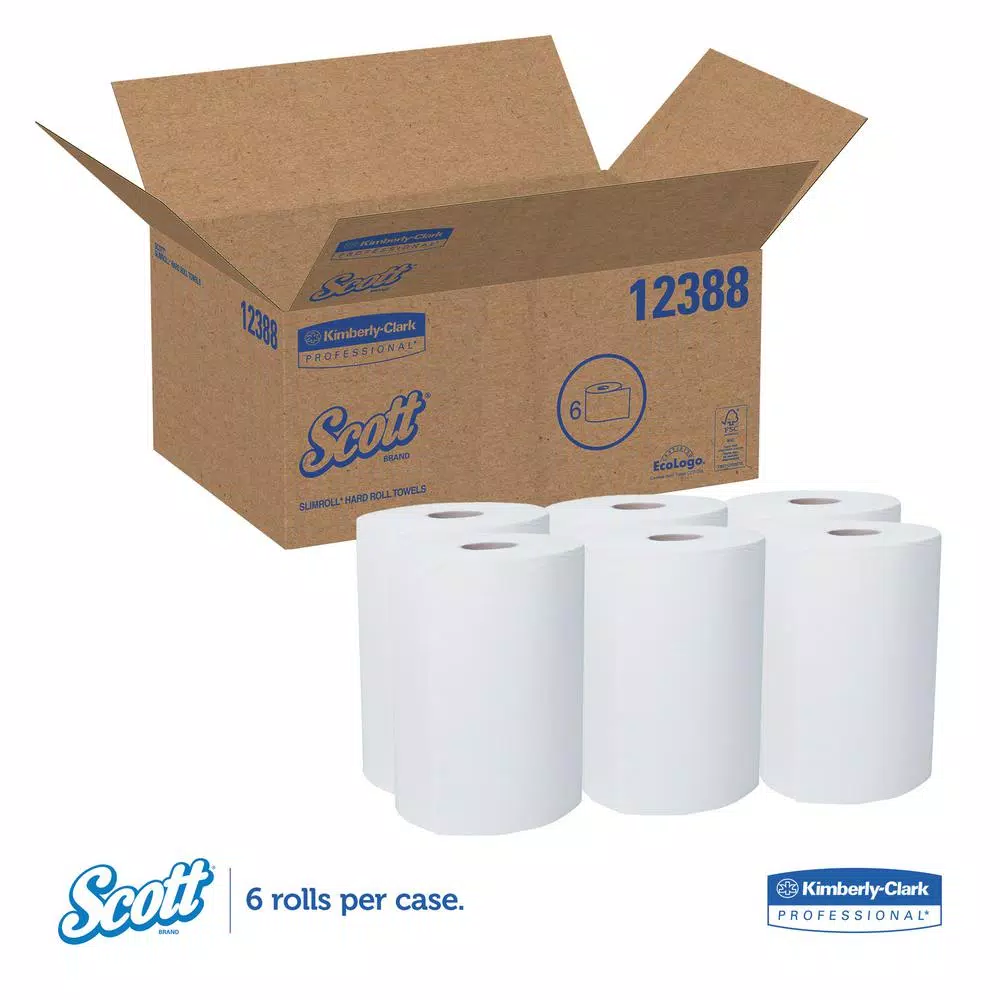 Scott Control Slimroll Hardwound Paper Towels, 8 in. x 580 ft, White (6 Rolls per Carton)