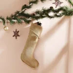 VHC Brands Nowell Farmhouse 20 in. Natural Burlap Christmas Stocking with Silver Metallic Whip Stitching thumbnail 2