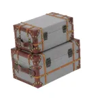 LITTON LANE Globetrotter Wood and Gray Burlap Fabric Decorative Storage Boxes with Leather Accents, Set of 2 thumbnail 6