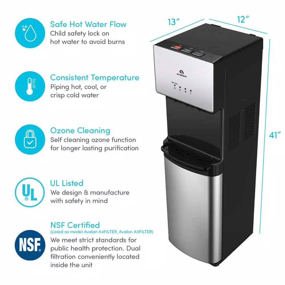 Avalon Self-Cleaning Bottleless Water Cooler - 3 Temperature Settings, Stainless Steel