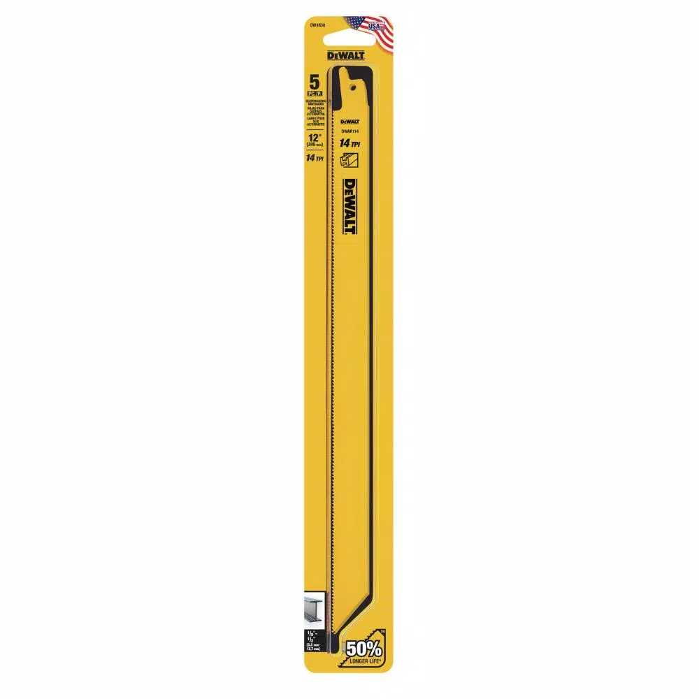 DEWALT 12 in. 14 TPI Bi-Metal Straight Back Reciprocating Saw Blade, 5-Pack