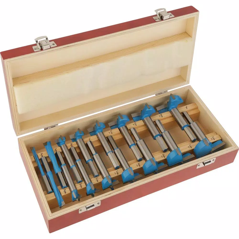 Shop Fox 16-Piece Carbide Forstner Bit Set, 1/4 in. to 2-1/8 in. with Wooden Case
