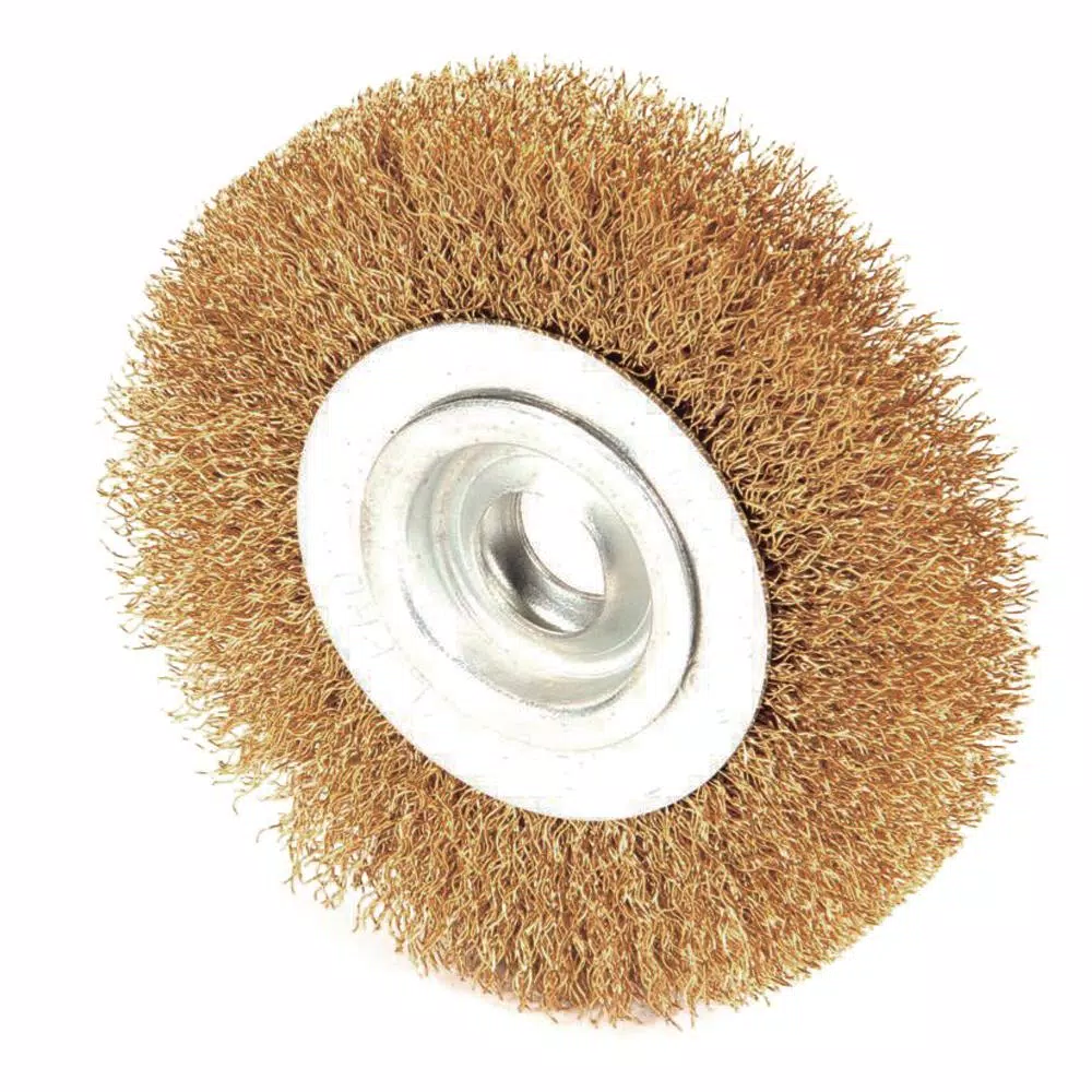 Robtec 5 in. Brass Coated Steel Wire Wheel Brush, 1/2 in. Arbor
