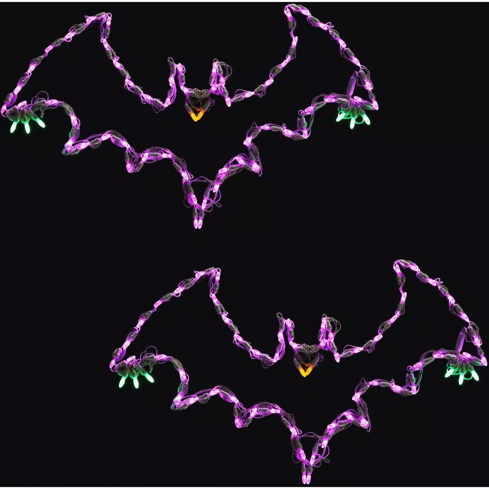 Haunted Hill Farm Flying Bats LED Halloween Window Lights, Set of 2