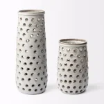 Mercana Canasta Large Handmade Ceramic Table Vase - Rustic Off White Cylinder thumbnail 3