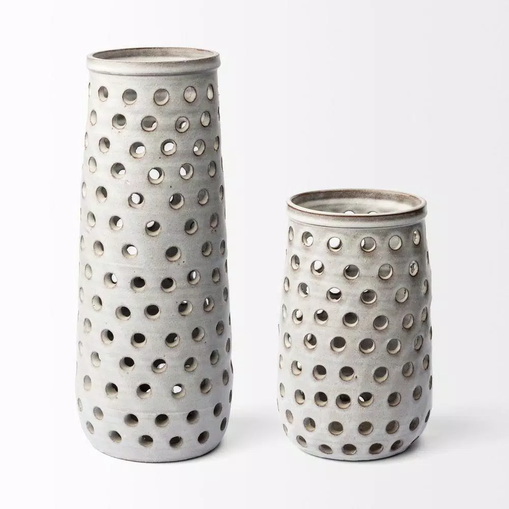 Mercana Canasta Large Handmade Ceramic Table Vase - Rustic Off White Cylinder