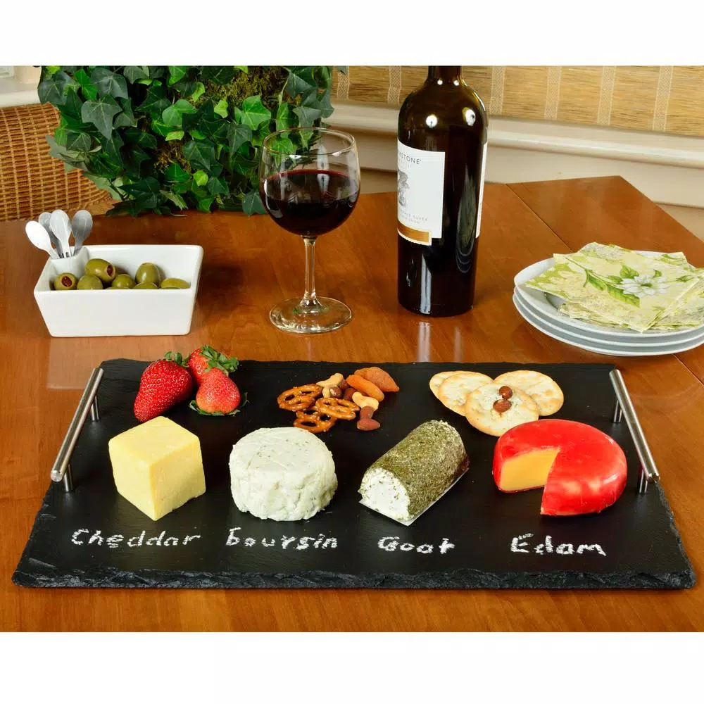 Unbranded Sardo Natural Slate Cheese Board Set with 4 Stainless Steel Tools and Soapstone Chalk