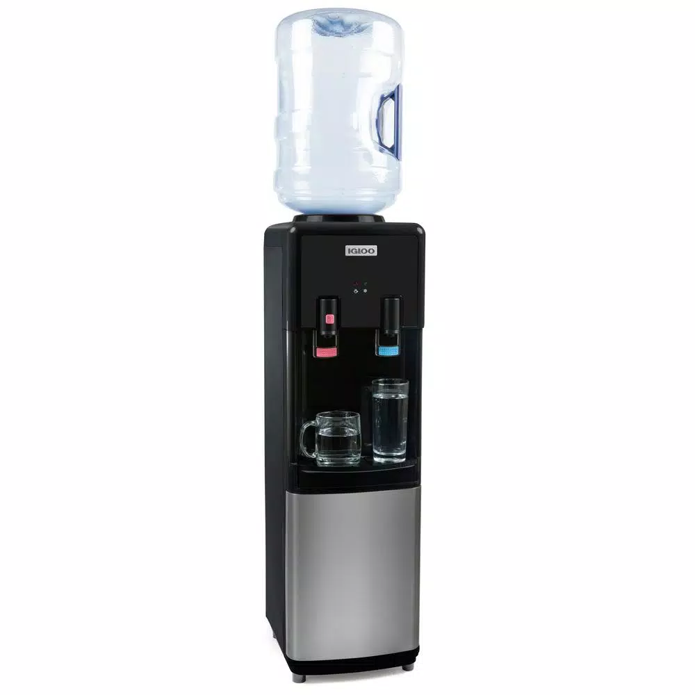 Igloo Top Loading Water Dispenser, Hot and Cold Water Cooler in Black and Stainless Steel