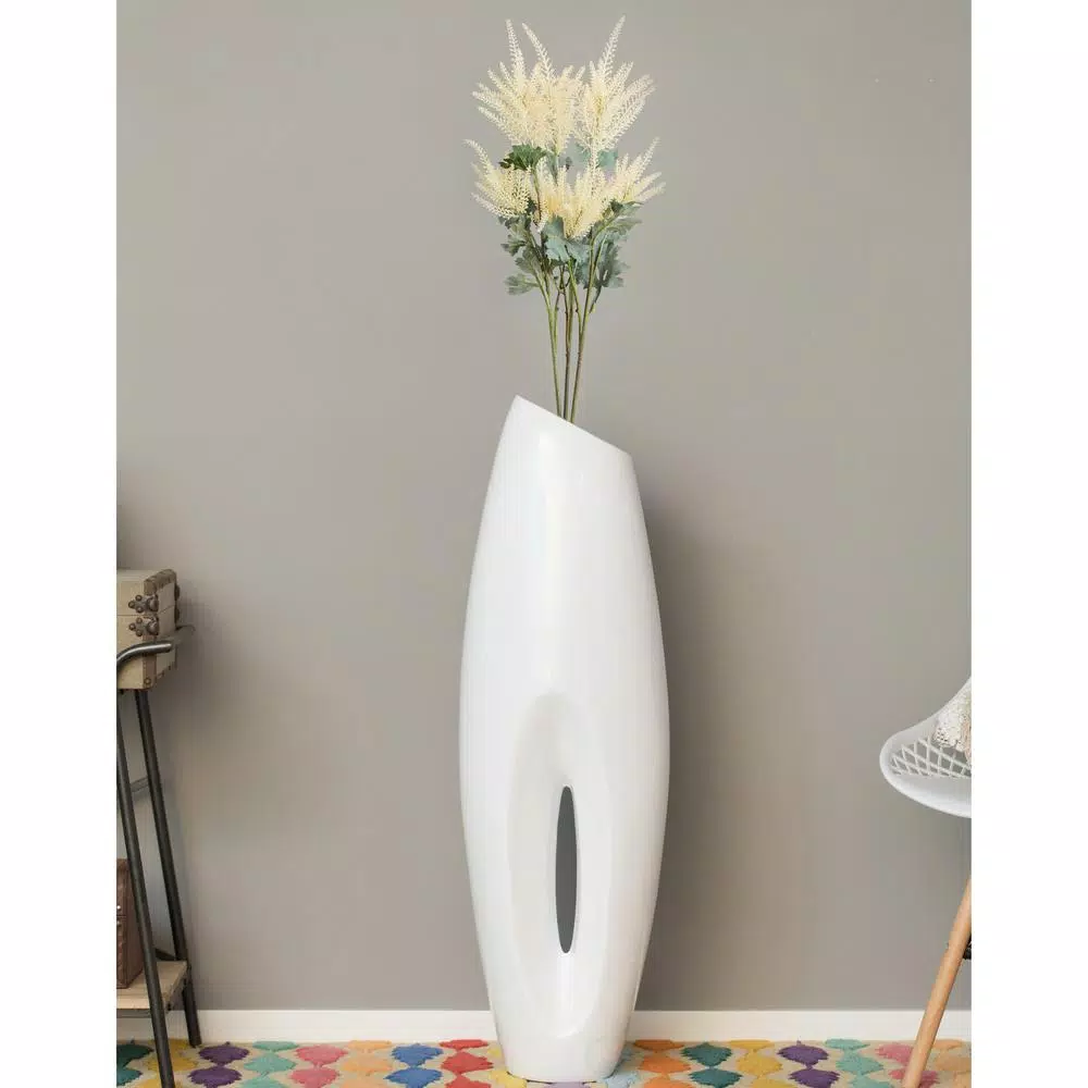 Uniquewise Modern White Magnesium Oxide Large Decorative Floor Vase - 40.5 in.