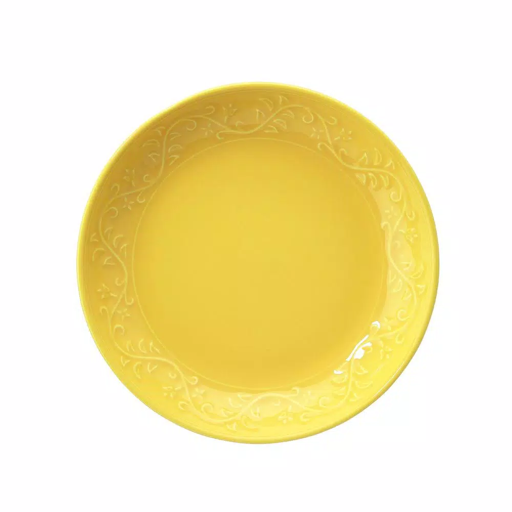 Unbranded Kutahya Ivy Collection 16-Piece Yellow Embossed Earthenware Dinnerware Set, Service for 4