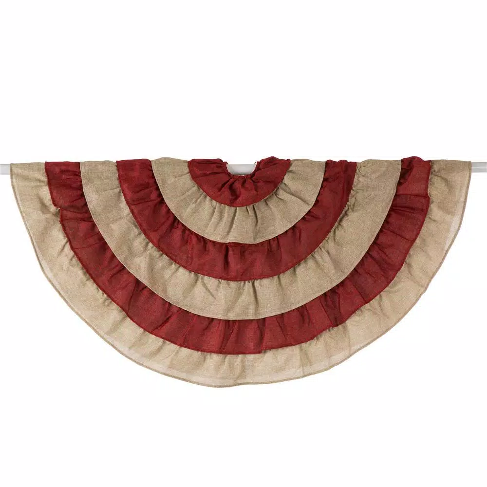 Glitzhome 48 in. Faux Burlap Christmas Tree Skirt - Red and Brown Striped Holiday Decor