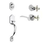 Copper Creek Modern Polished Stainless Steel Front Door Handleset with Left-Hand Scandinavian Lever Trim thumbnail 1