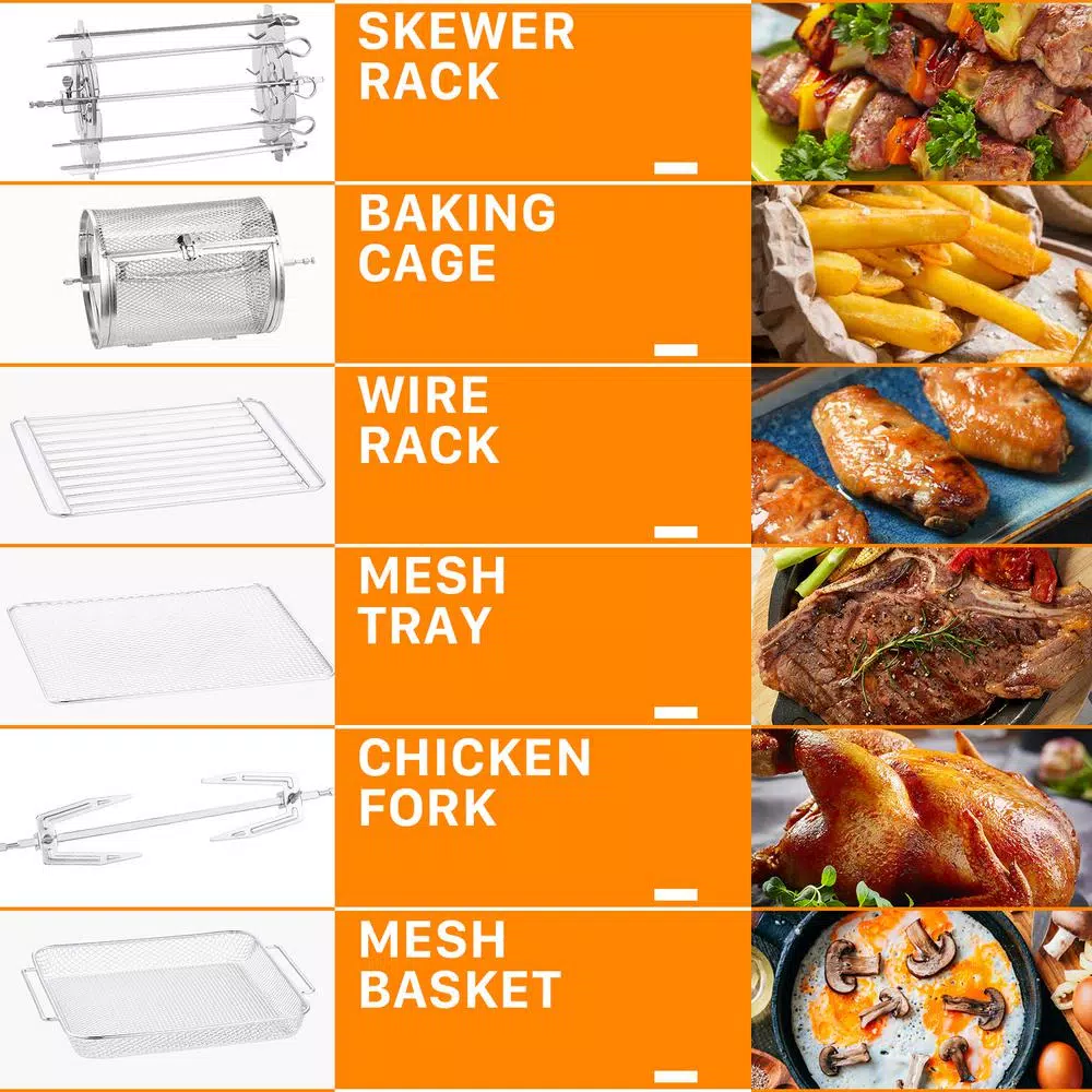 Boyel Living 15 Qt. Black Stainless Steel 16-in-1 Digital Air Fryer Oven with Rotisserie and Dehydrator, 1700W