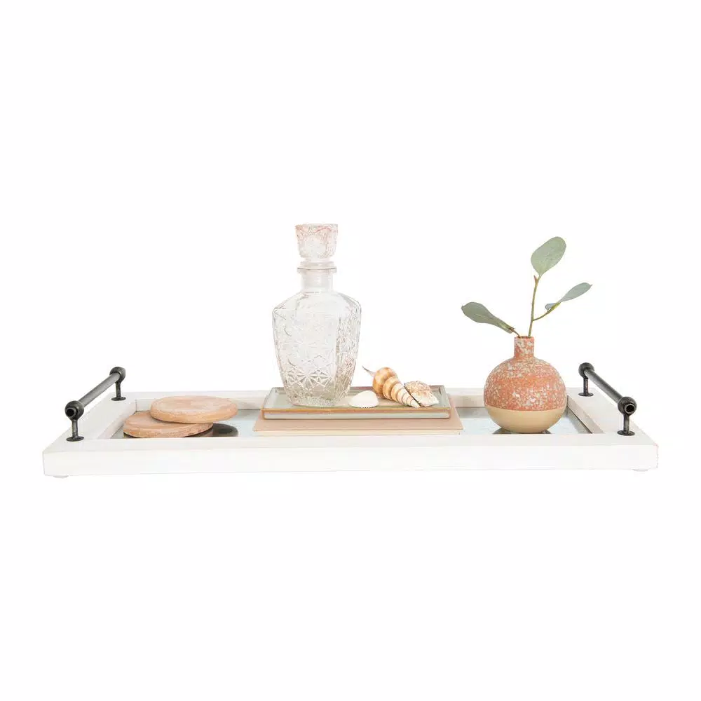 3R Studios Classic Distressed Wood Decorative Tray with Metal Handles, Rectangle