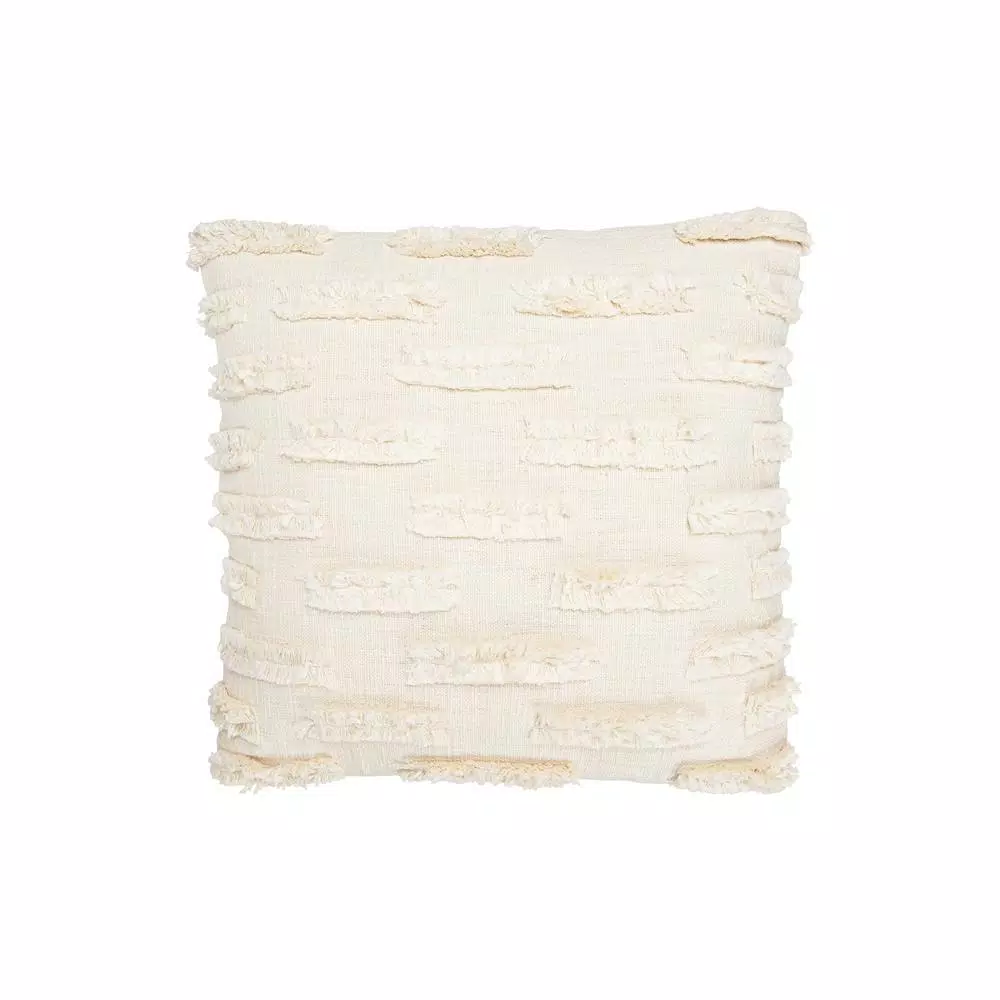 3R Studios White Embroidered Cotton Throw Pillow with Fringed Edges, 20 in. x 20 in.