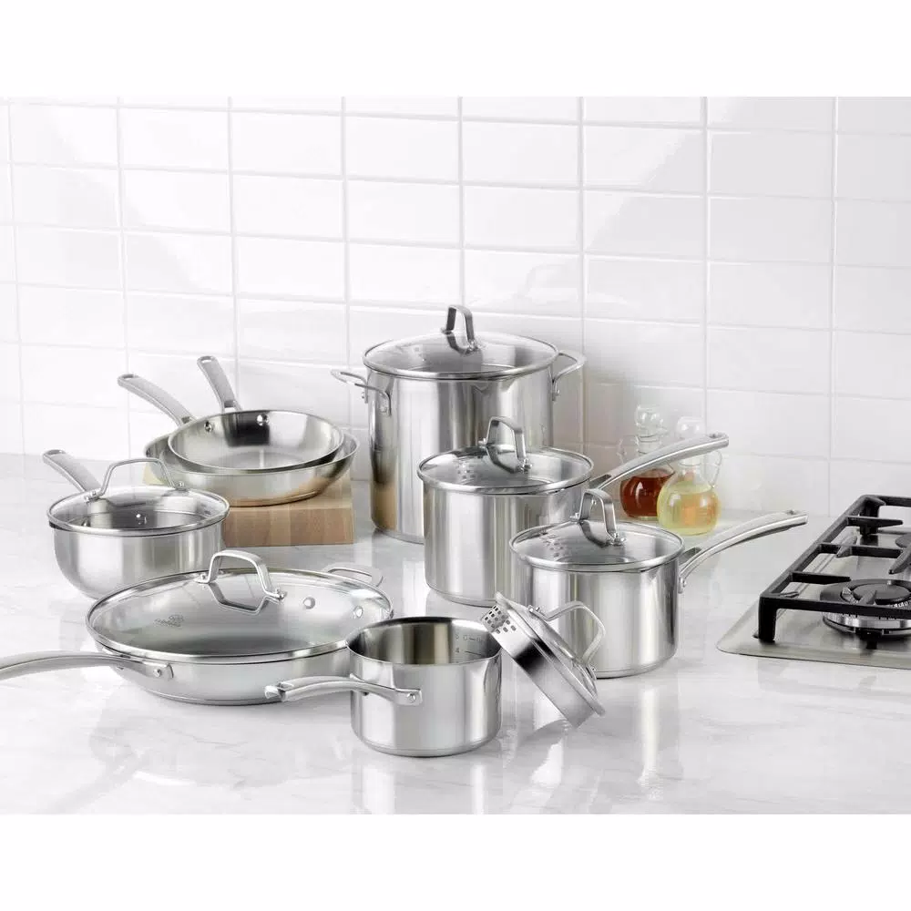 Calphalon Classic 14-Piece Stainless Steel Cookware Set with Impact-Bonded Aluminum Bases
