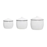 3R Studios 3-Piece Enameled Metal Canister Set with Lids, White with Black Rim thumbnail 2