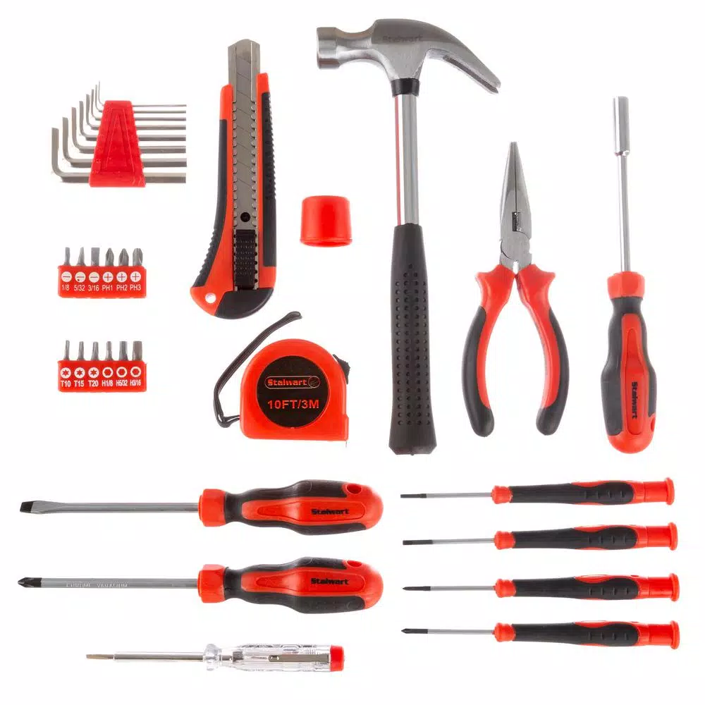 Stalwart 33-Piece Steel Hand Tool Set with Compact Carrying Case