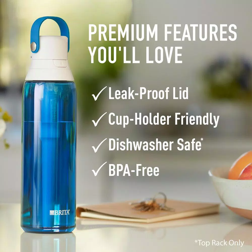 Brita Premium 26 oz. Sapphire Blue Filtering Water Bottle, BPA-Free with 1 Filter