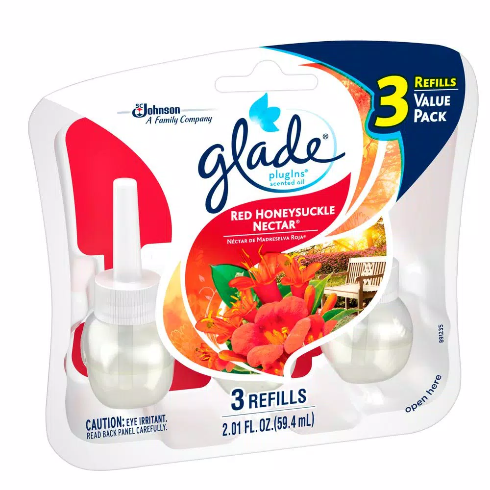 Glade PlugIns Scented Oil Air Freshener Refills, Honeysuckle Nectar, 2.01 oz (Case of 6, 3-Pack)