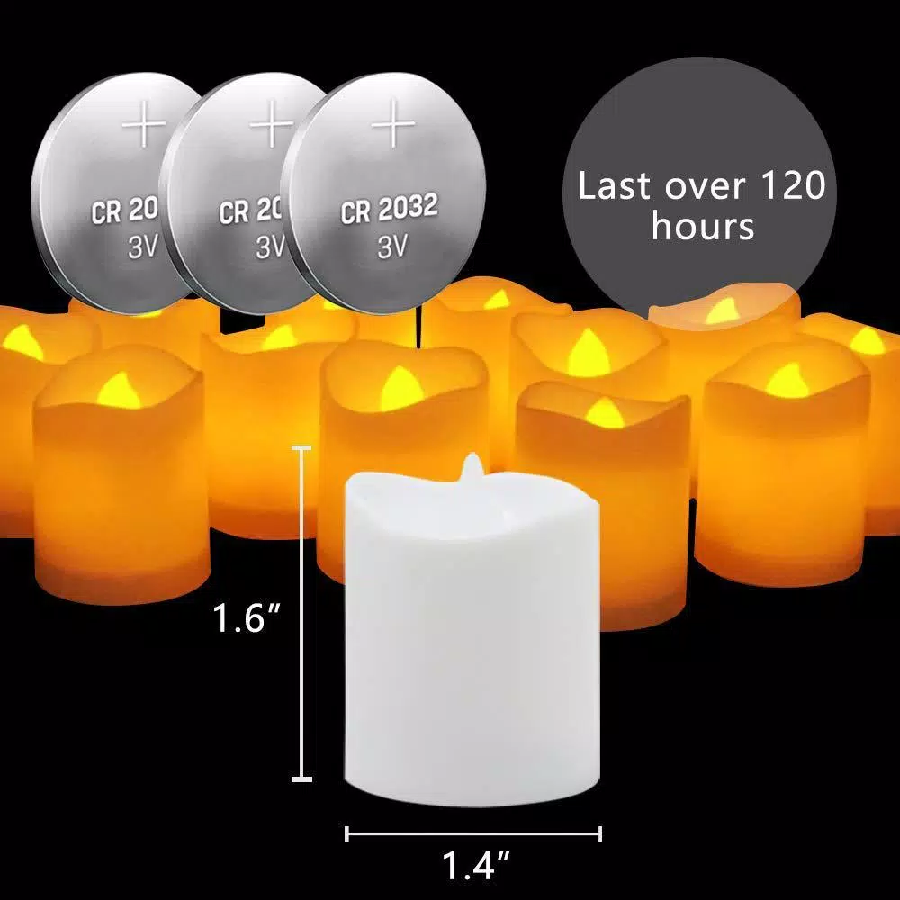 Novelty Place 1.6 in. Flameless Votive LED Tea Light Candles, Bright Flickering Warm White, 12-Pack