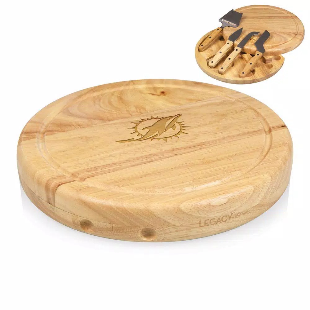 TOSCANA Miami Dolphins Circo Wood Cheese Board Set with 4 Stainless Steel Tools