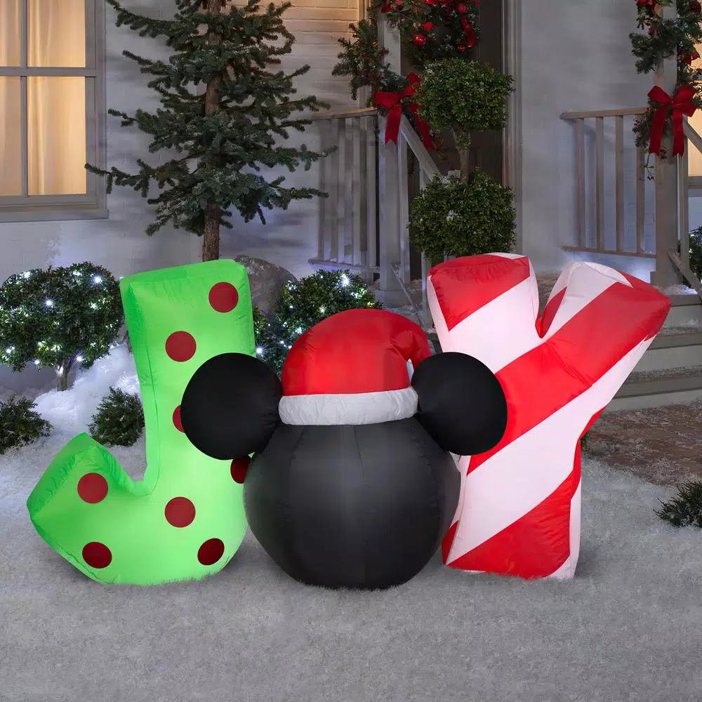 Unbranded Disney Mickey Mouse Head JOY Inflatable Christmas Yard Sign, 5 ft. Wide