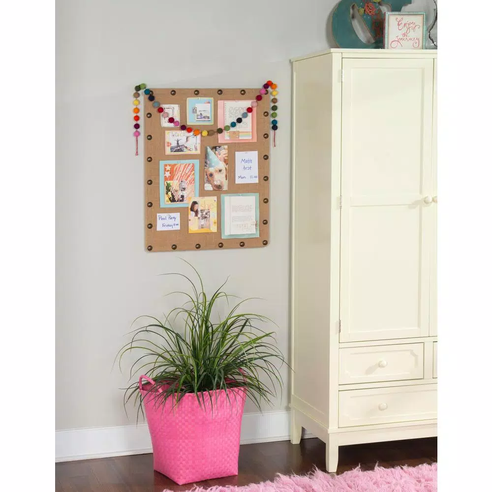 Unbranded Burlap Covered Cork Memo Board with Antique Bronze Nailhead Trim, 24 x 36 in.