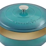 Crock-Pot Artisan 5 Qt. Enameled Cast Iron Braiser Pan with Self-Basting Lid, Teal thumbnail 3