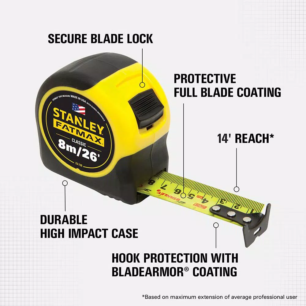 STANLEY FATMAX 26 ft. Tape Measure, Metric and SAE Dual Scale