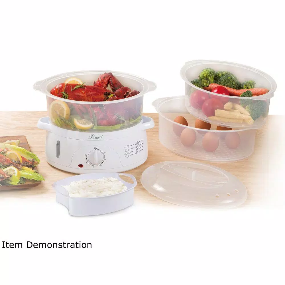 Rosewill 9.5 Qt. White Food Steamer and Rice Cooker, 800W with 3-Tier Baskets