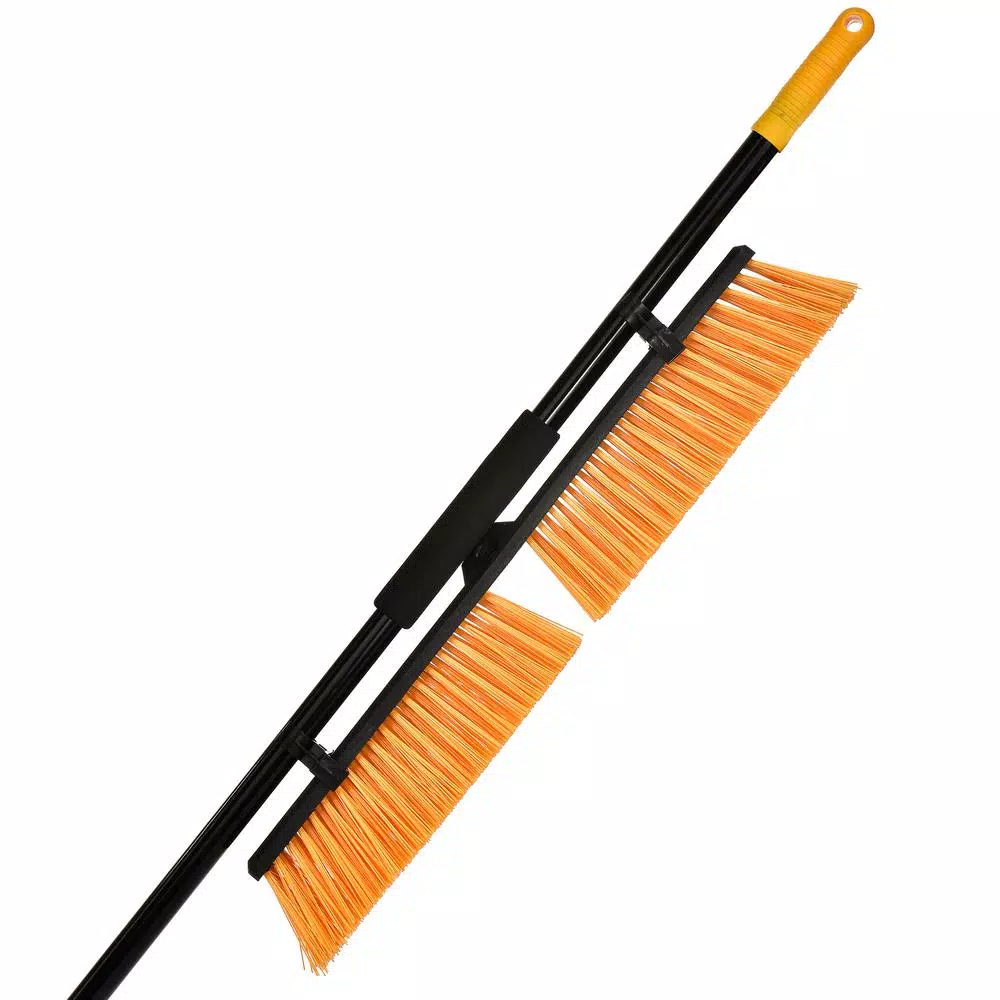 Alpine Industries 24 in. Yellow Indoor Outdoor Push Broom, Heavy Duty Multi-Surface (3-Pack)
