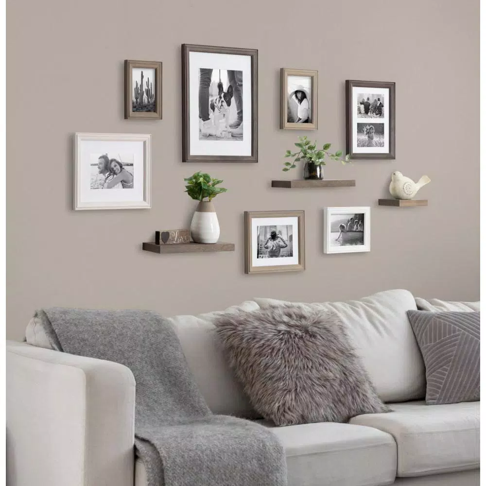 Kate and Laurel Bordeaux Rustic Farmhouse Gallery Wall Frame and Shelf Set, 10-Piece Multi/Gray Wood Collection