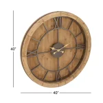 LITTON LANE 40 in. Rustic Round Cypress Wood Wall Clock with Roman Numerals thumbnail 5