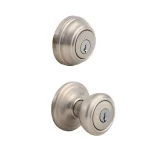 Kwikset Cameron Satin Nickel Entry Door Knob and Single Cylinder Deadbolt Combo Pack with SmartKey thumbnail 1